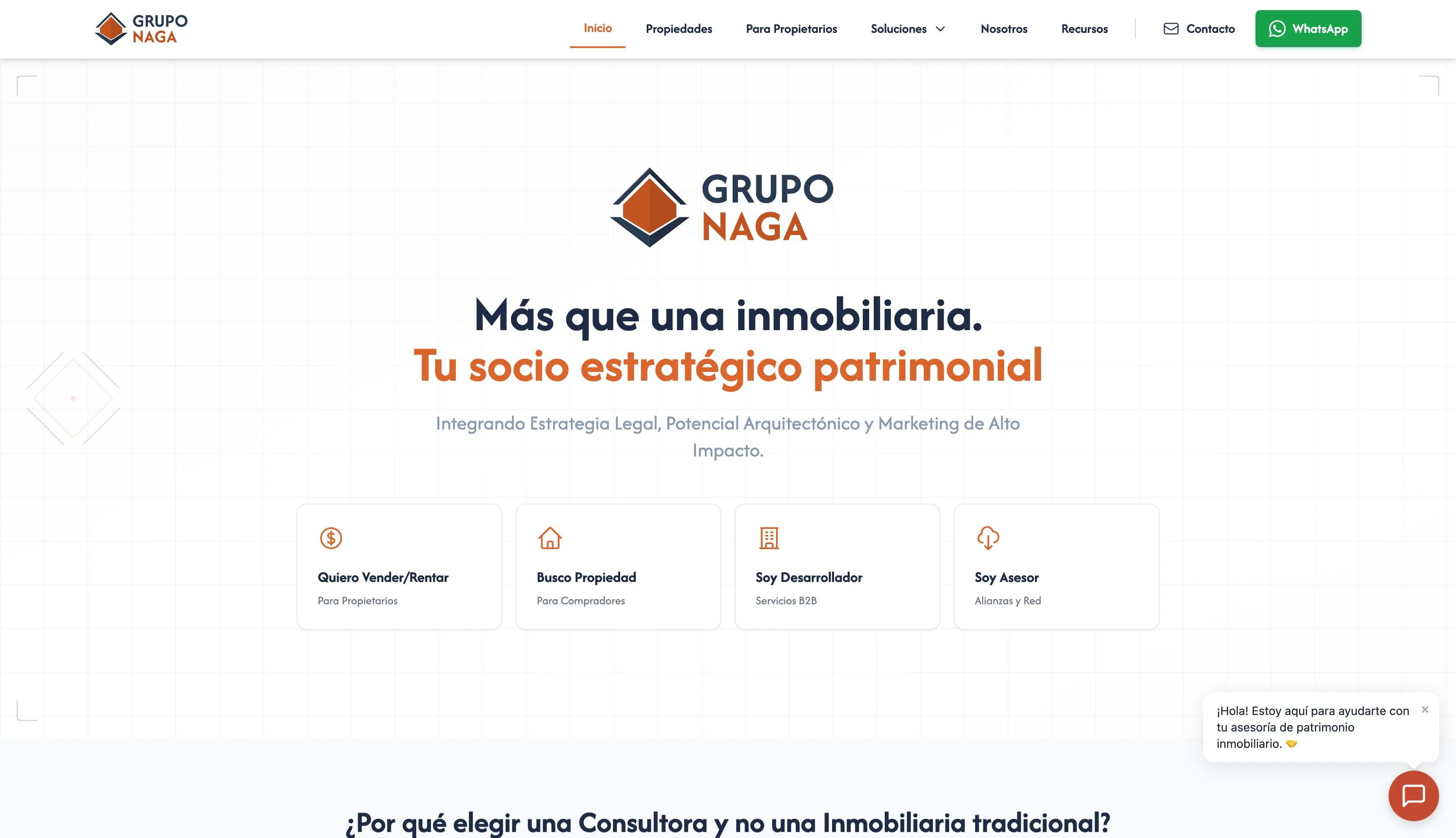 Grupo NAGA – Sitio web inmobiliaria corporativa con +40% leads calificados | Nido Web México